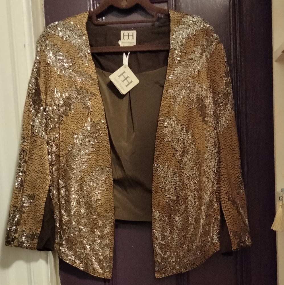 Haute Hippie Bronze and Gold Beaded Blazer